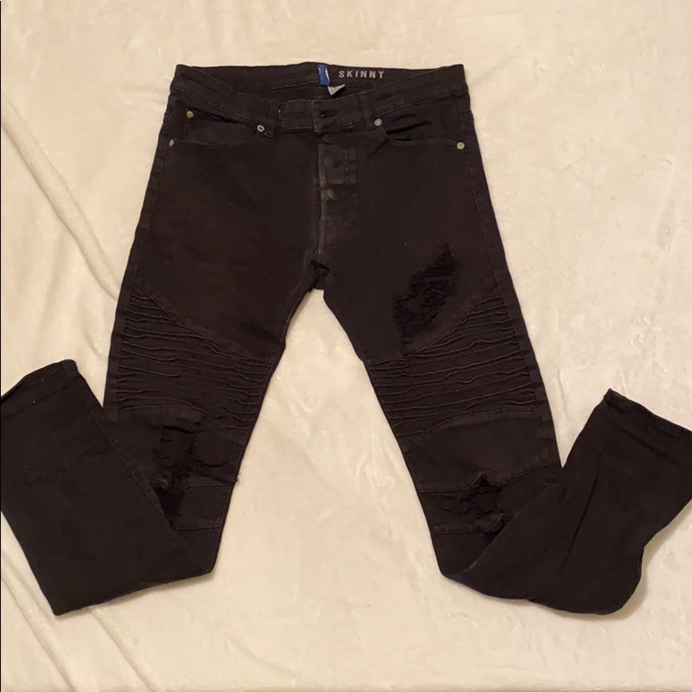 H&M skinny black distressed denim jeans